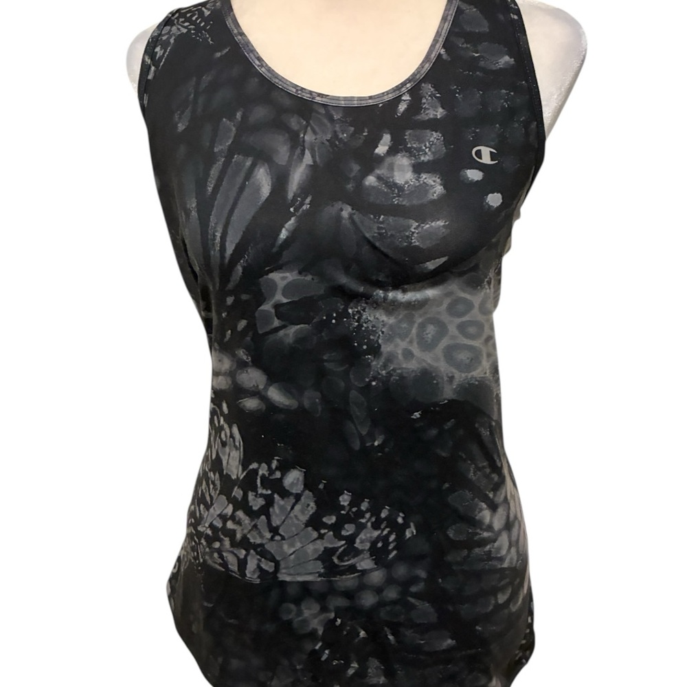 Champion Women's Black and Gray Patterned Tank Top Excellent Condition